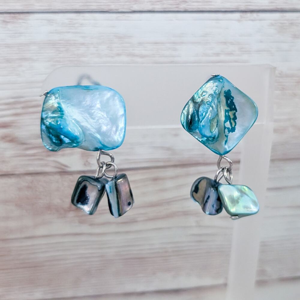 Vintage Clip On Earrings Blue Shell? Dangle - Glue to Rear